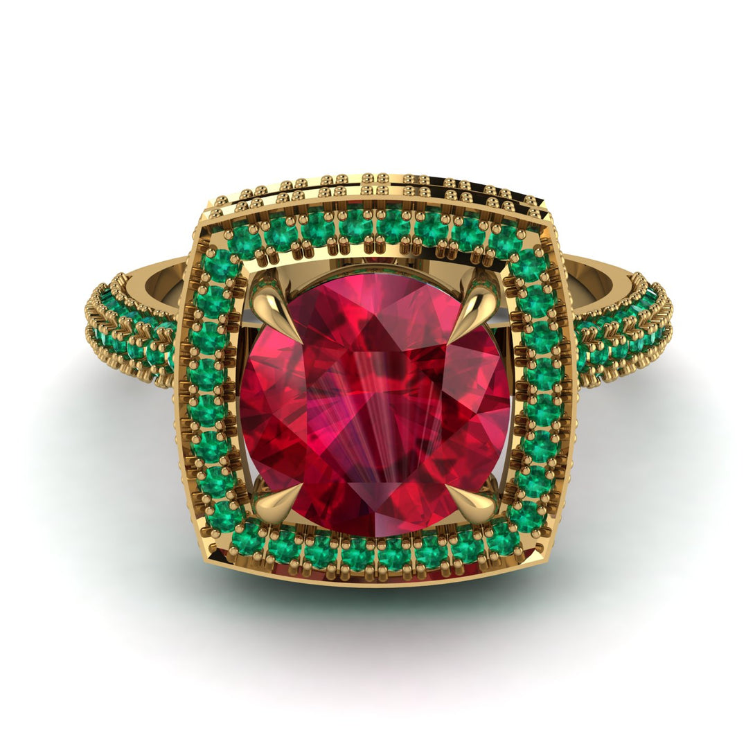 Round Ruby Double Halo Engagement Ring - Kayleigh No. 25