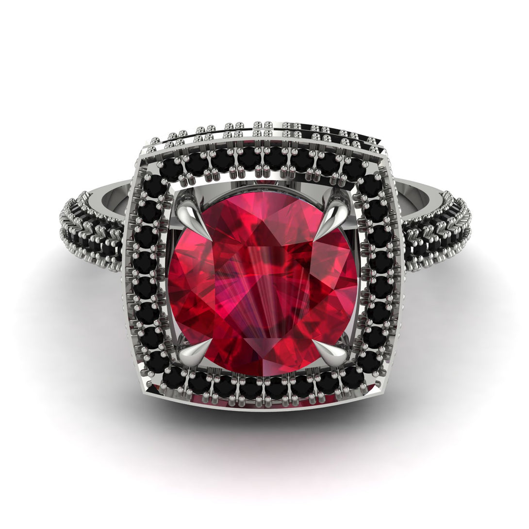 Round Ruby Double Halo Engagement Ring - Kayleigh No. 42