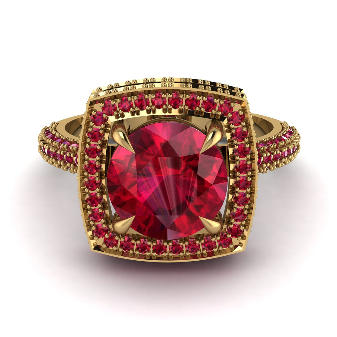 Round Ruby Double Halo Engagement Ring - Kayleigh No. 55