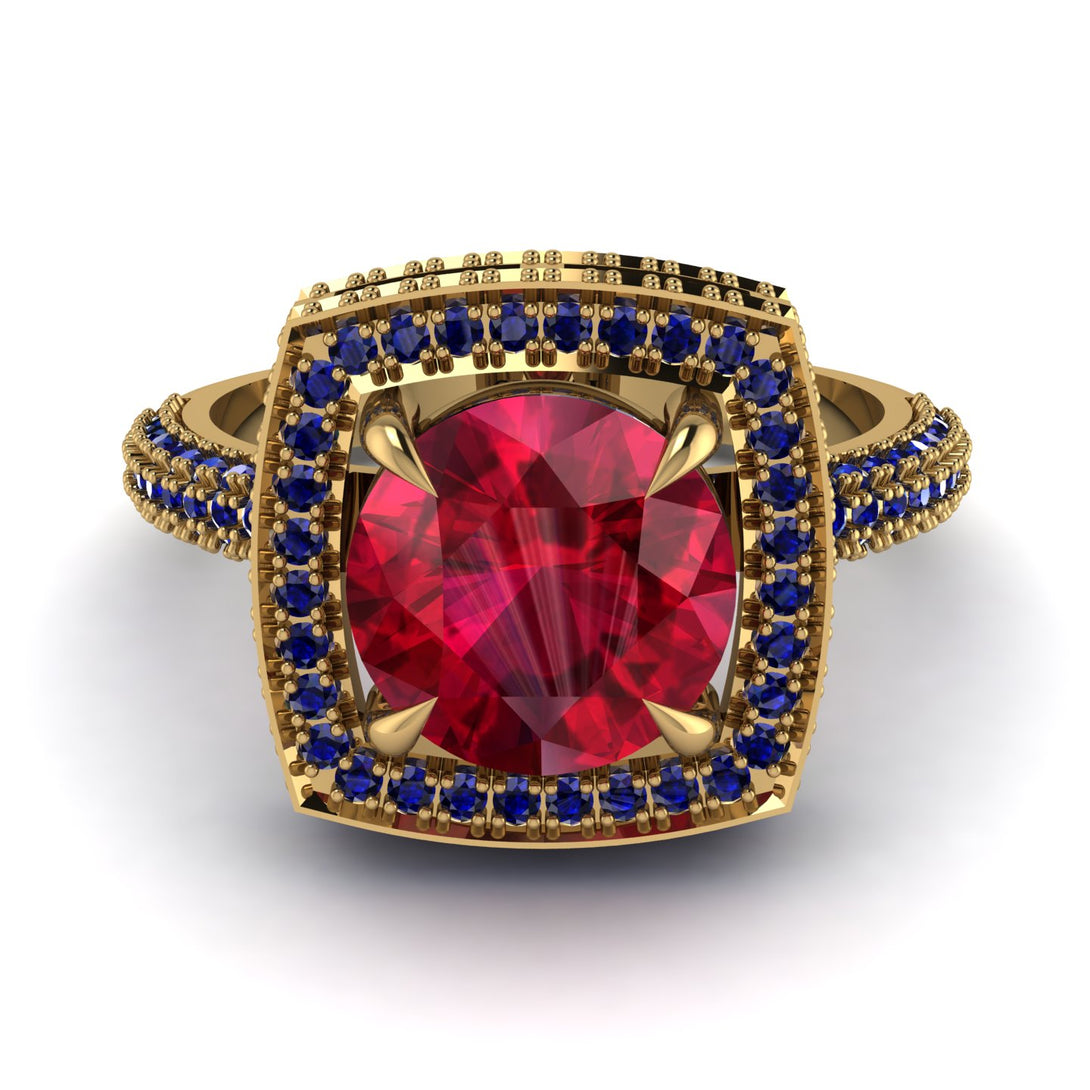 Round Ruby Double Halo Engagement Ring - Kayleigh No. 70