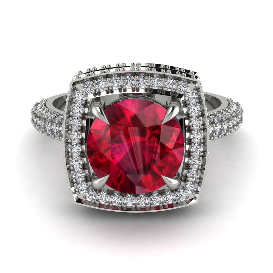 Round Ruby Double Halo Engagement Ring - Kayleigh No. 12