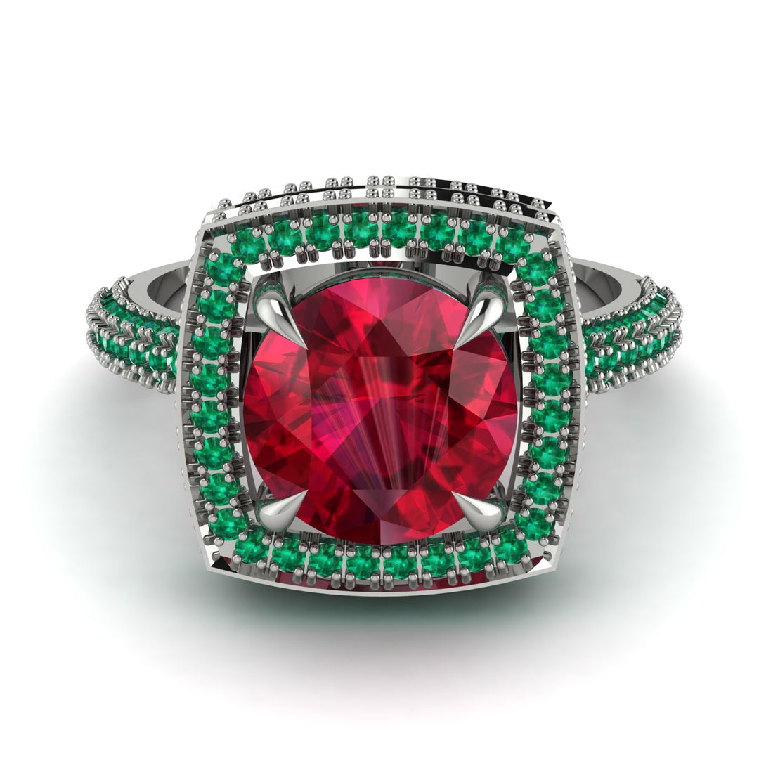 Round Ruby Double Halo Engagement Ring - Kayleigh No. 27