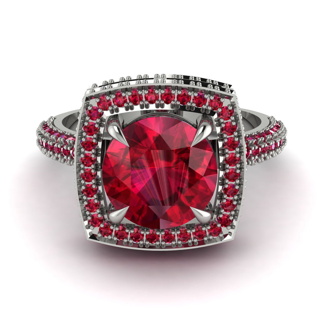 Round Ruby Double Halo Engagement Ring - Kayleigh No. 57