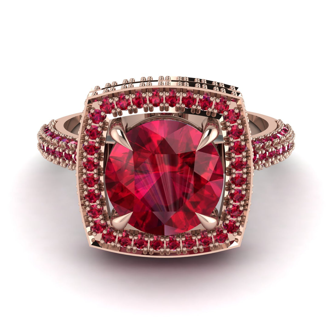 Round Ruby Double Halo Engagement Ring - Kayleigh No. 56
