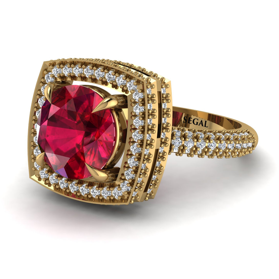 Round Ruby Double Halo Engagement Ring - Kayleigh No. 10