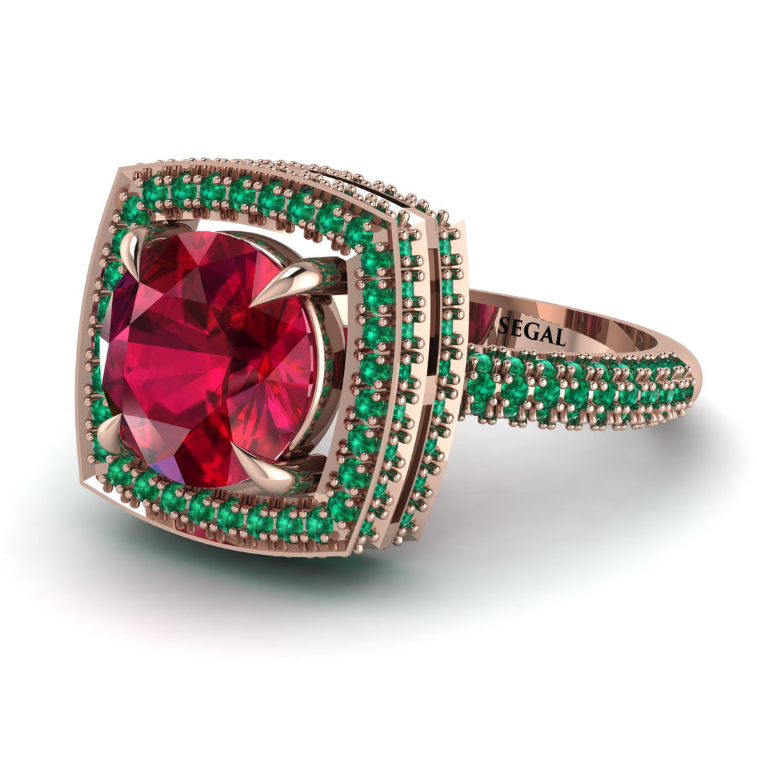 Round Ruby Double Halo Engagement Ring - Kayleigh No. 26