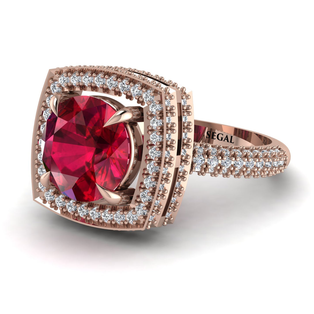 Round Ruby Double Halo Engagement Ring - Kayleigh No. 11