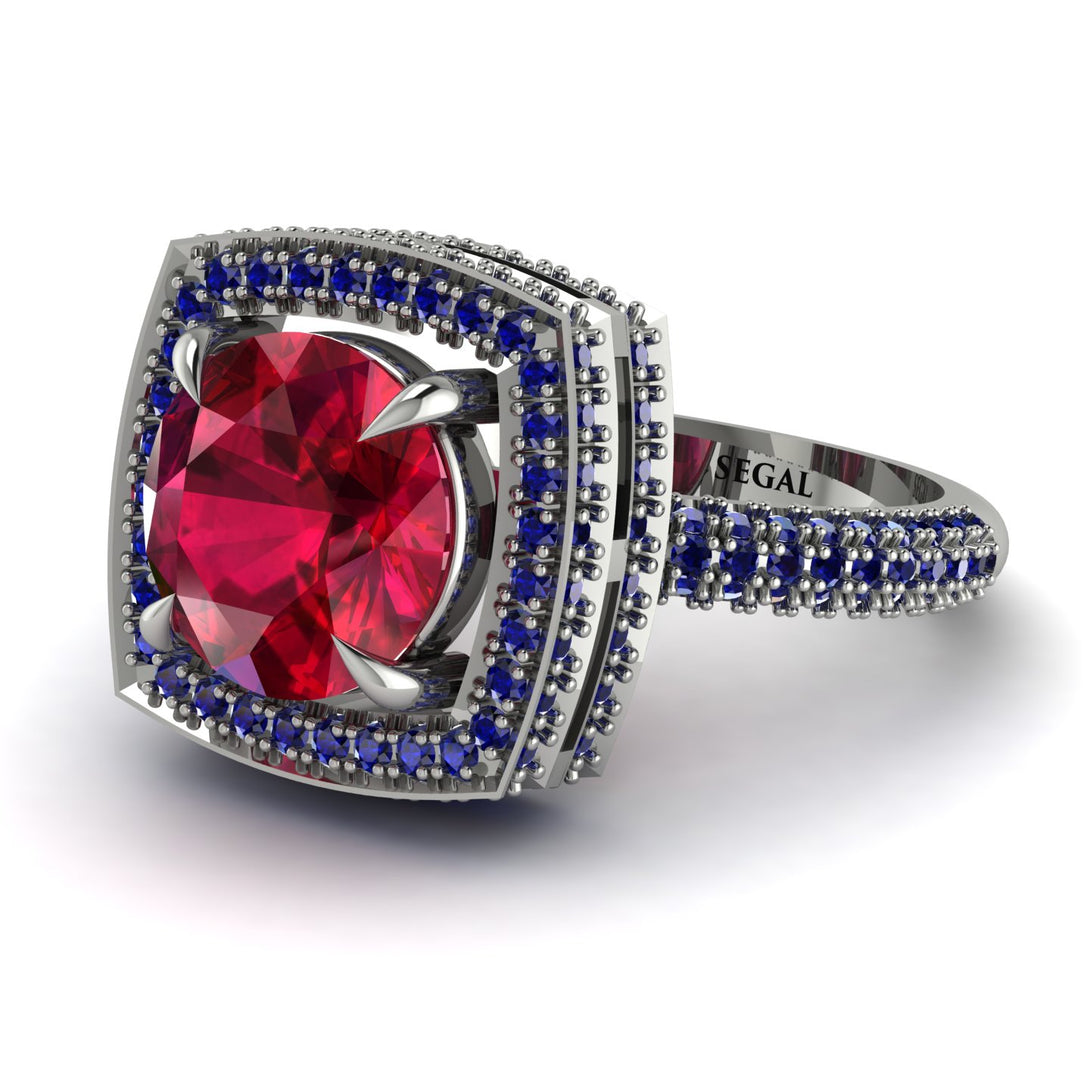Round Ruby Double Halo Engagement Ring - Kayleigh No. 72