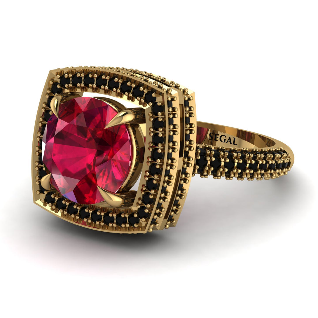 Round Ruby Double Halo Engagement Ring - Kayleigh No. 40