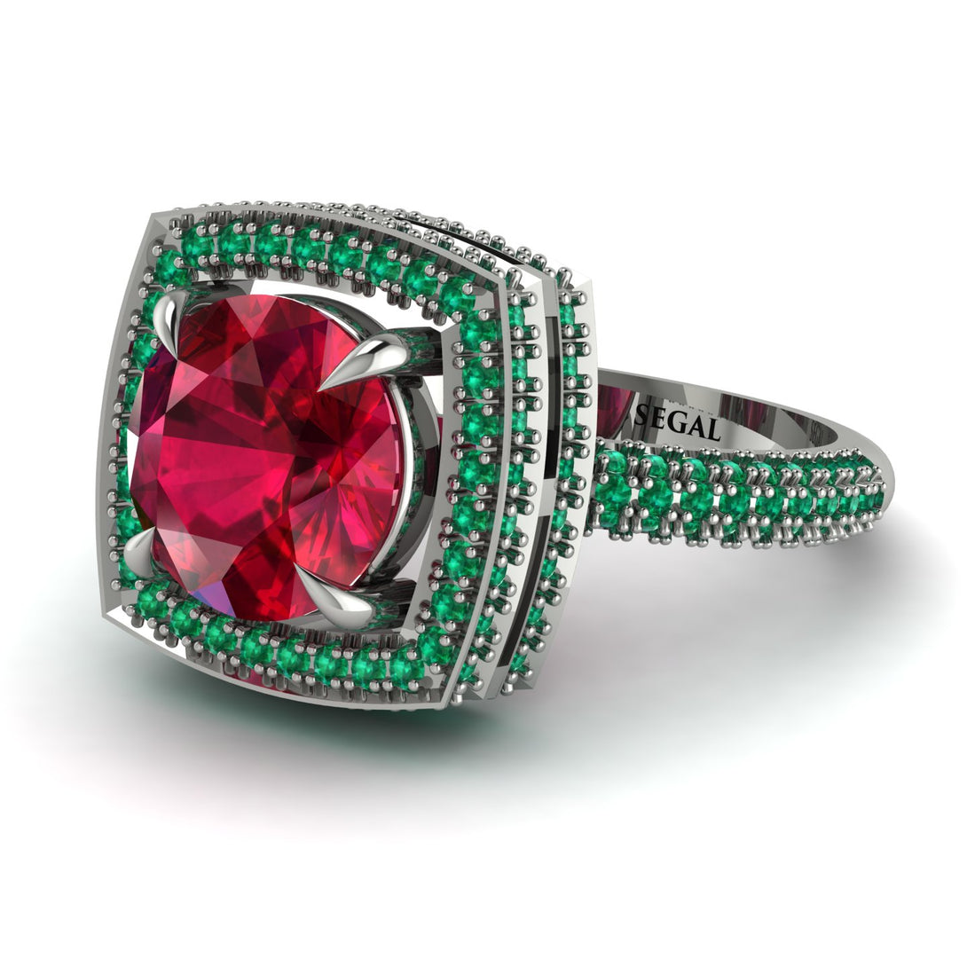 Round Ruby Double Halo Engagement Ring - Kayleigh No. 27