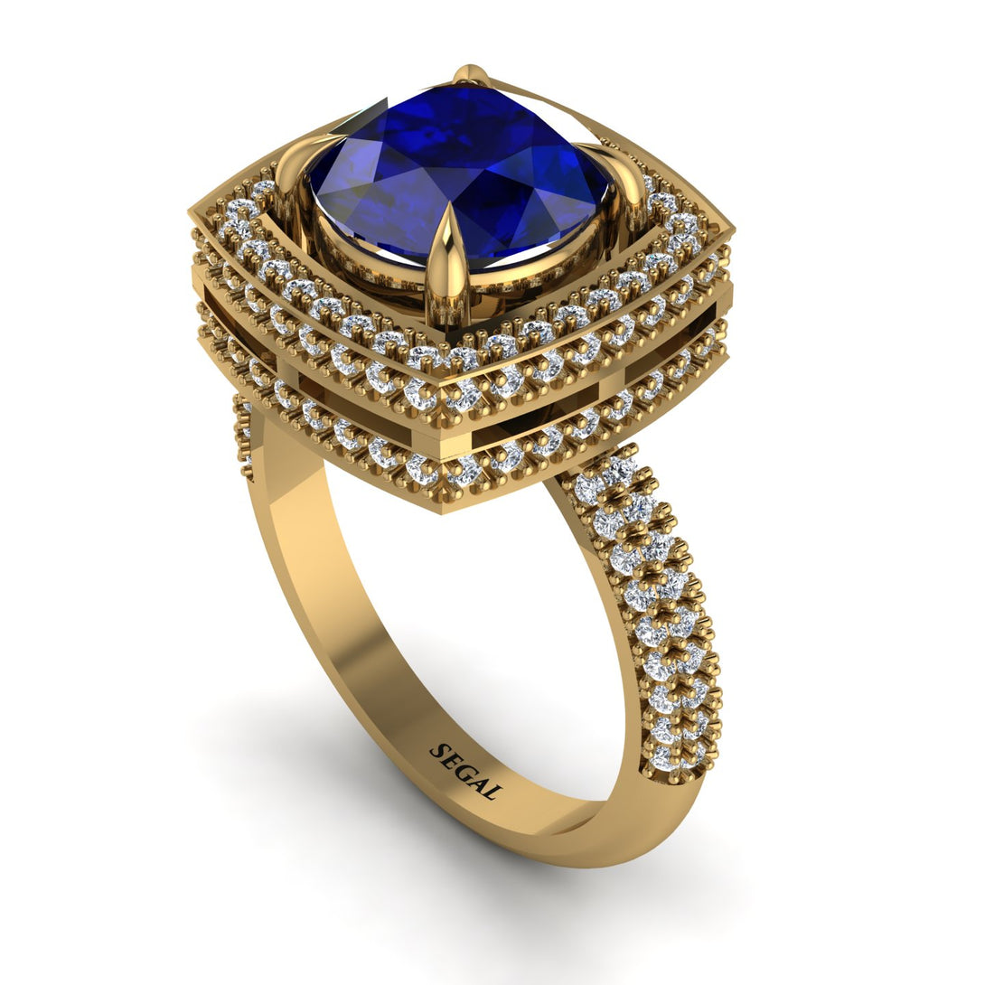 Round Sapphire Double Halo Engagement Ring - Kayleigh No. 13