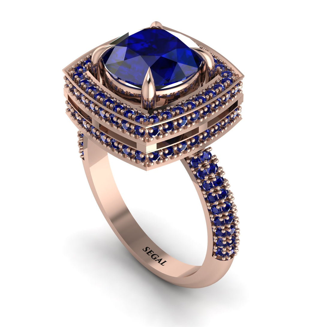 Round Sapphire Double Halo Engagement Ring - Kayleigh No. 74