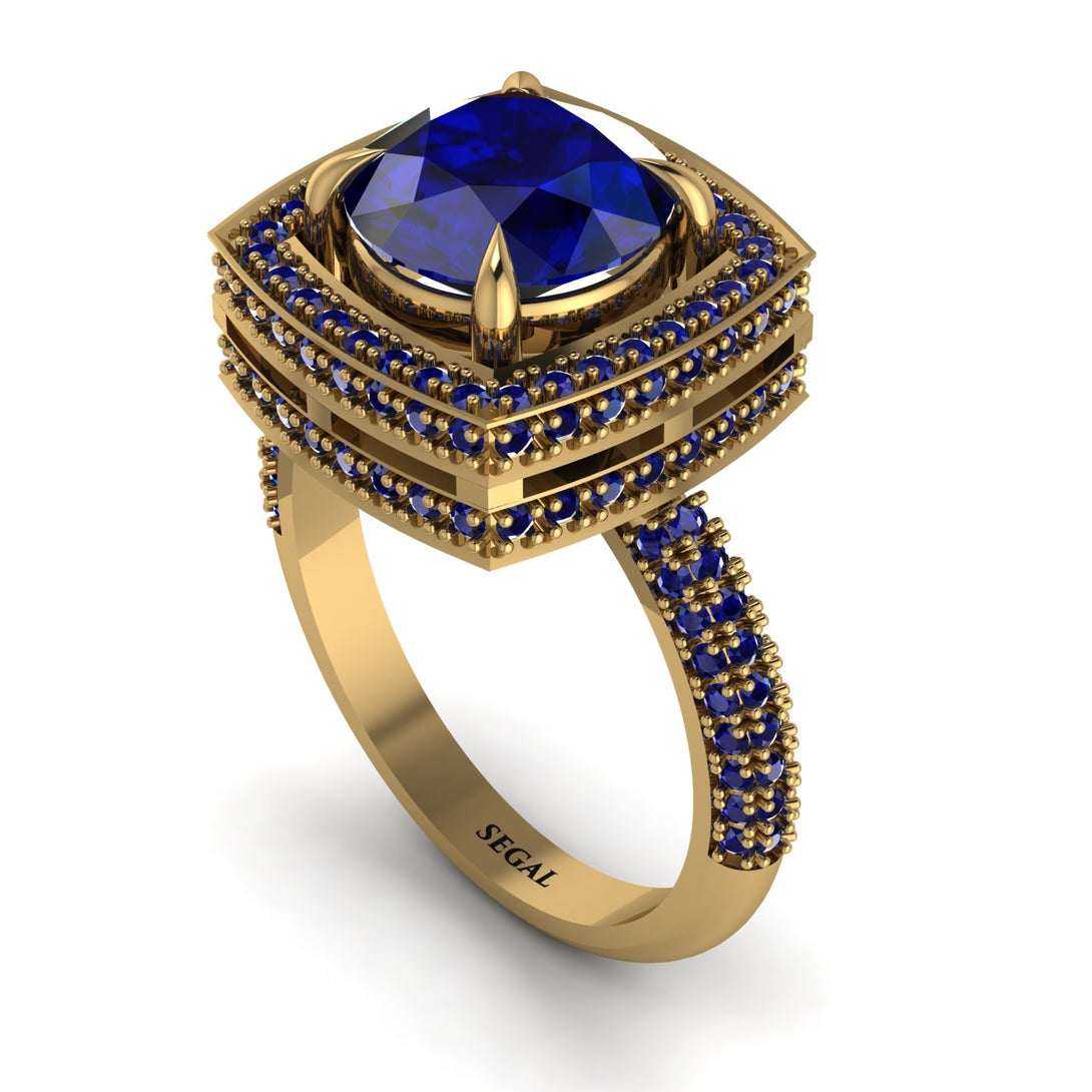 Round Sapphire Double Halo Engagement Ring - Kayleigh No. 73