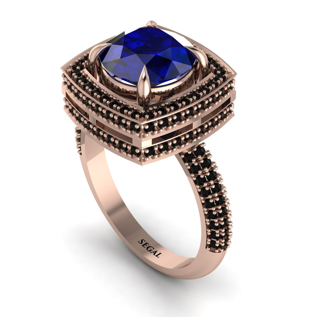 Round Sapphire Double Halo Engagement Ring - Kayleigh No. 44