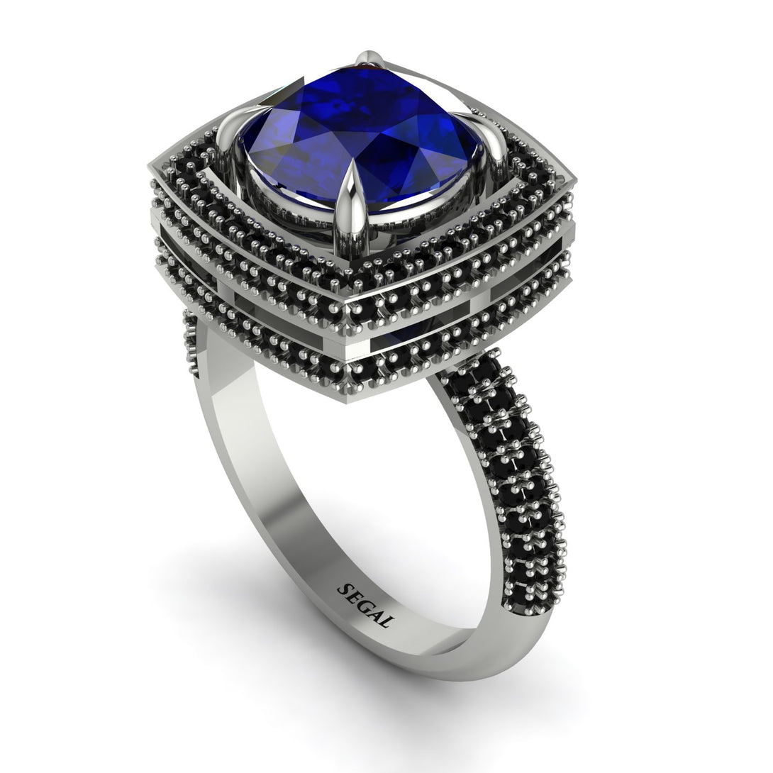 Round Sapphire Double Halo Engagement Ring - Kayleigh No. 45