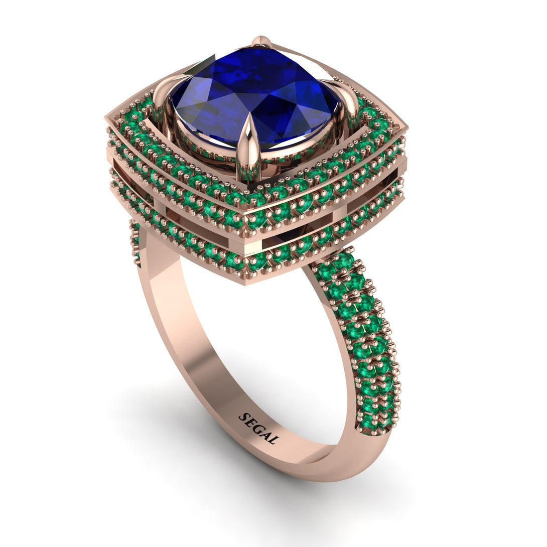 Round Sapphire Double Halo Engagement Ring - Kayleigh No. 29