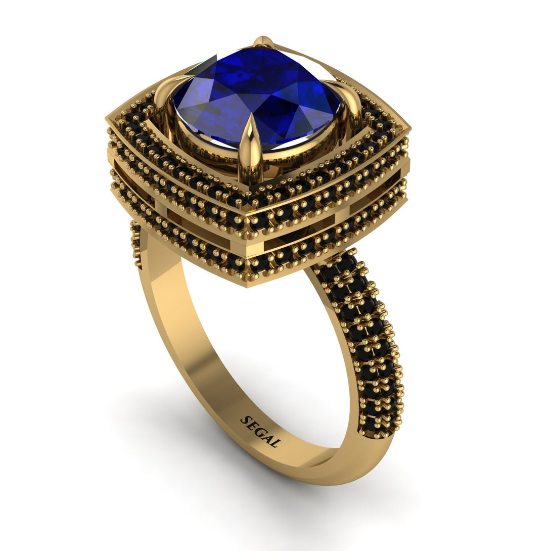 Round Sapphire Double Halo Engagement Ring - Kayleigh No. 43