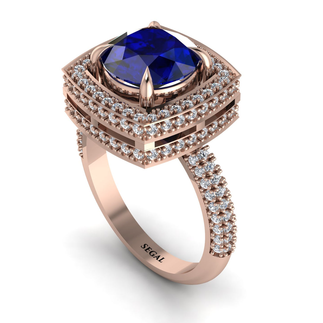 Round Sapphire Double Halo Engagement Ring - Kayleigh No. 14