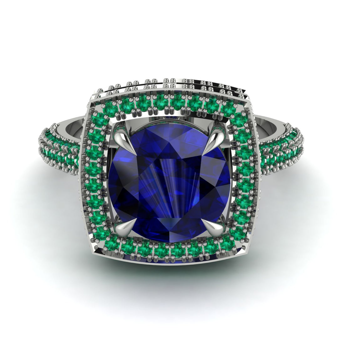 Round Sapphire Double Halo Engagement Ring - Kayleigh No. 30