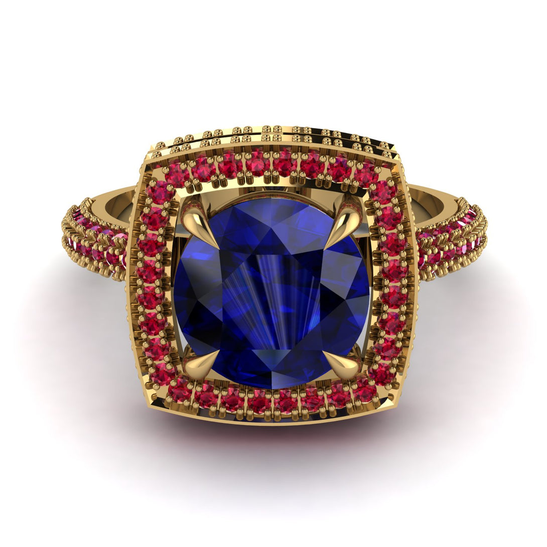 Round Sapphire Double Halo Engagement Ring - Kayleigh No. 58