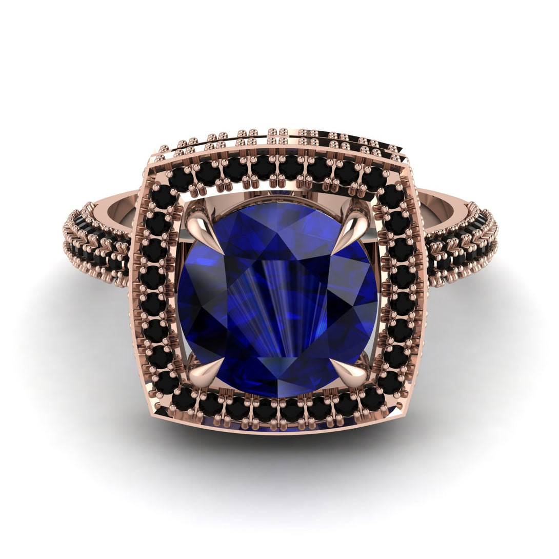 Round Sapphire Double Halo Engagement Ring - Kayleigh No. 44