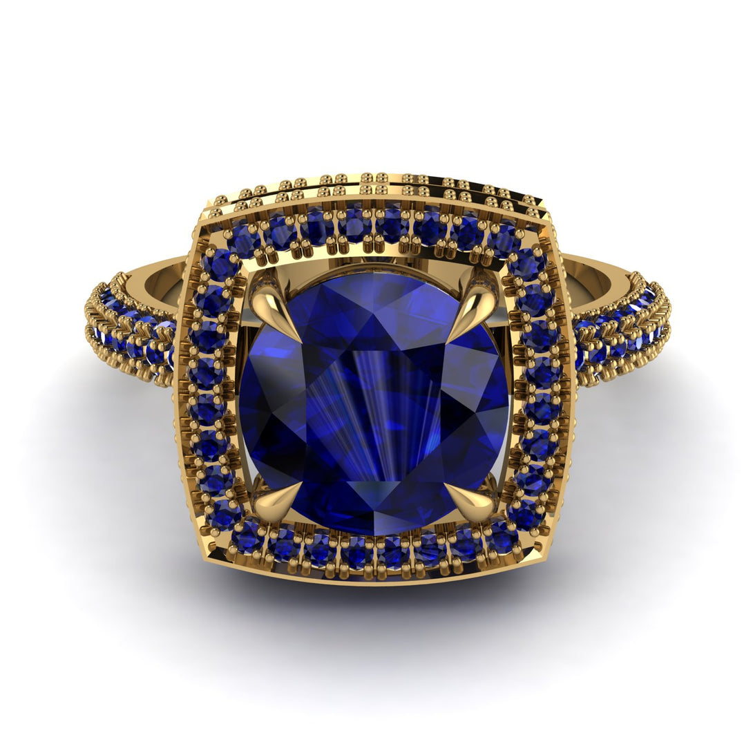 Round Sapphire Double Halo Engagement Ring - Kayleigh No. 73