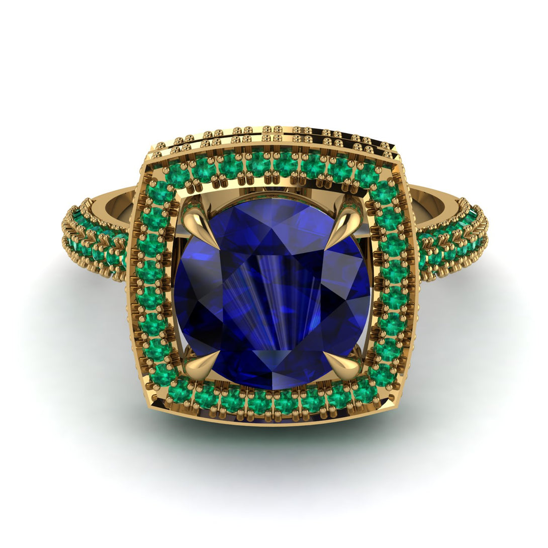 Round Sapphire Double Halo Engagement Ring - Kayleigh No. 28