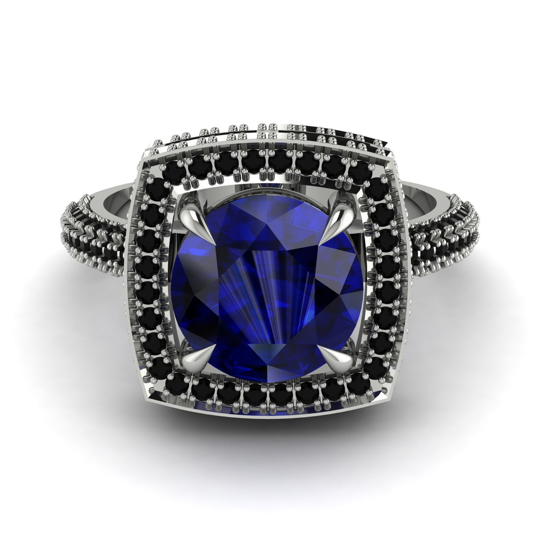 Round Sapphire Double Halo Engagement Ring - Kayleigh No. 45