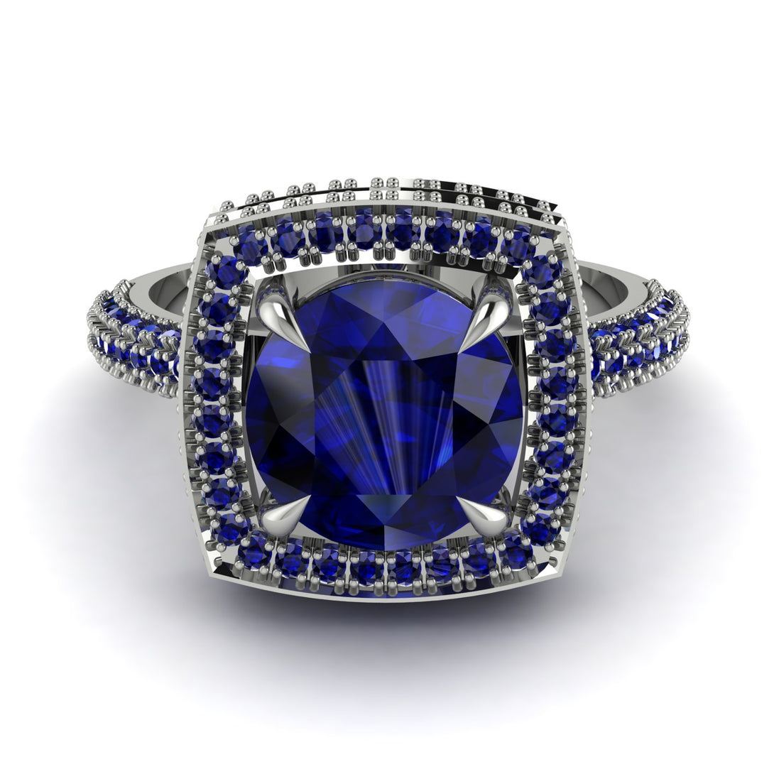 Round Sapphire Double Halo Engagement Ring - Kayleigh No. 75