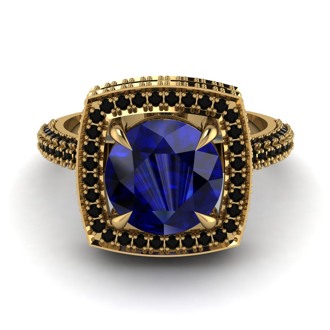 Round Sapphire Double Halo Engagement Ring - Kayleigh No. 43
