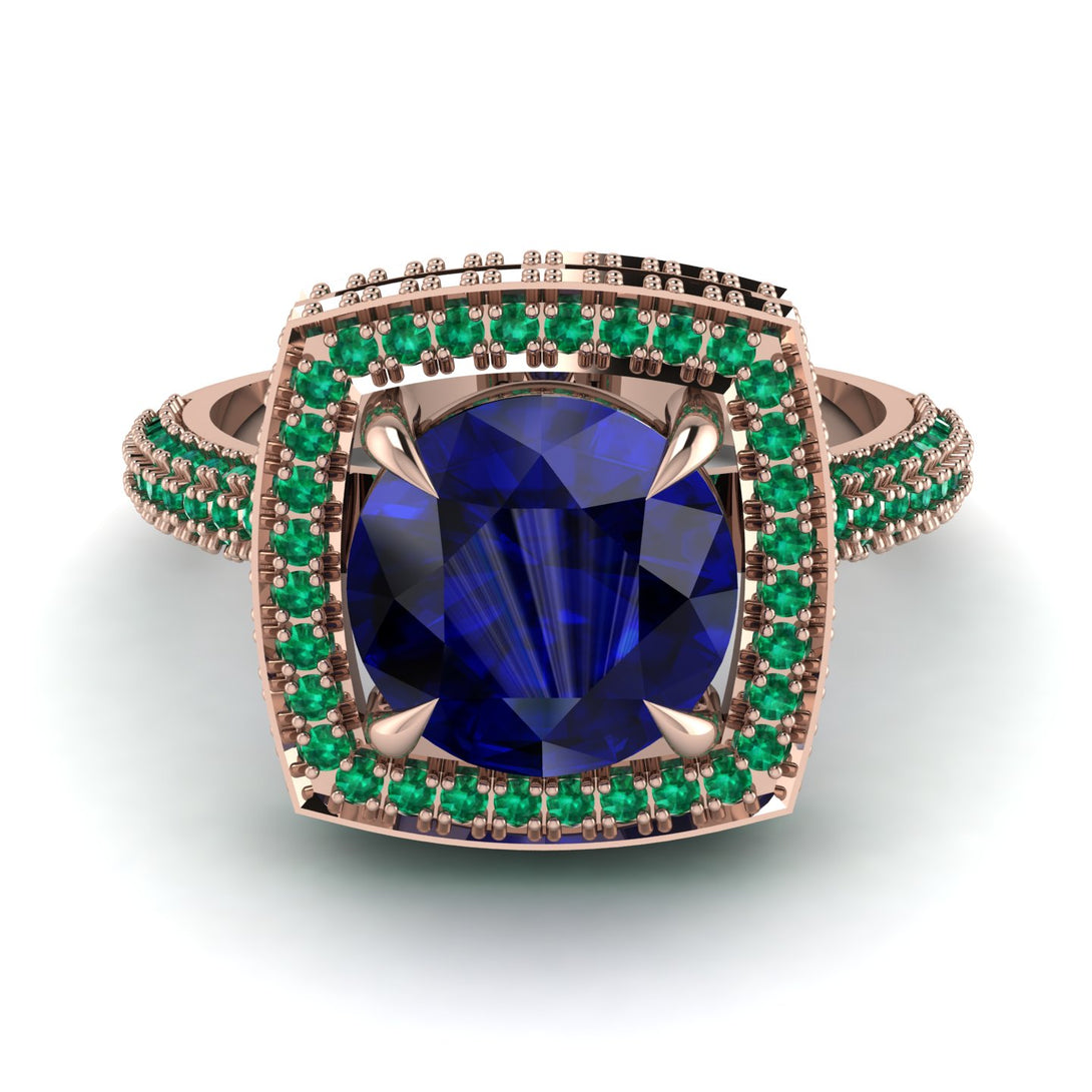 Round Sapphire Double Halo Engagement Ring - Kayleigh No. 29