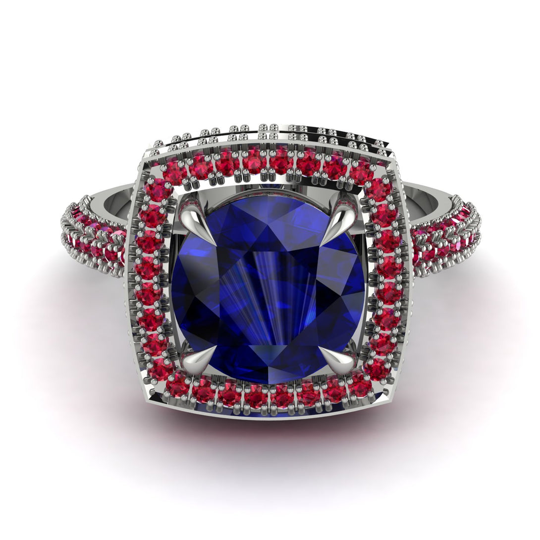 Round Sapphire Double Halo Engagement Ring - Kayleigh No. 60