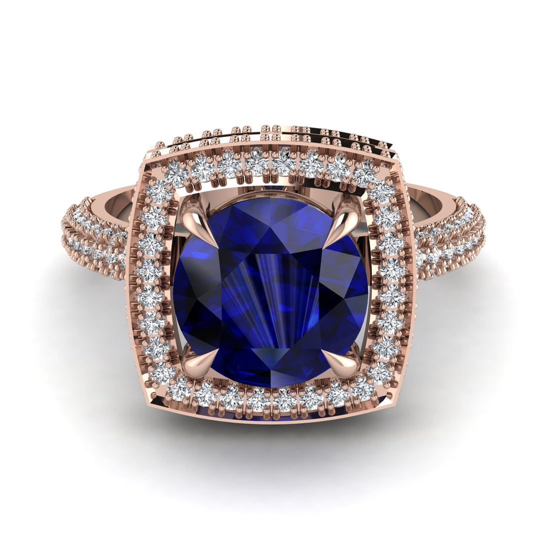 Round Sapphire Double Halo Engagement Ring - Kayleigh No. 14