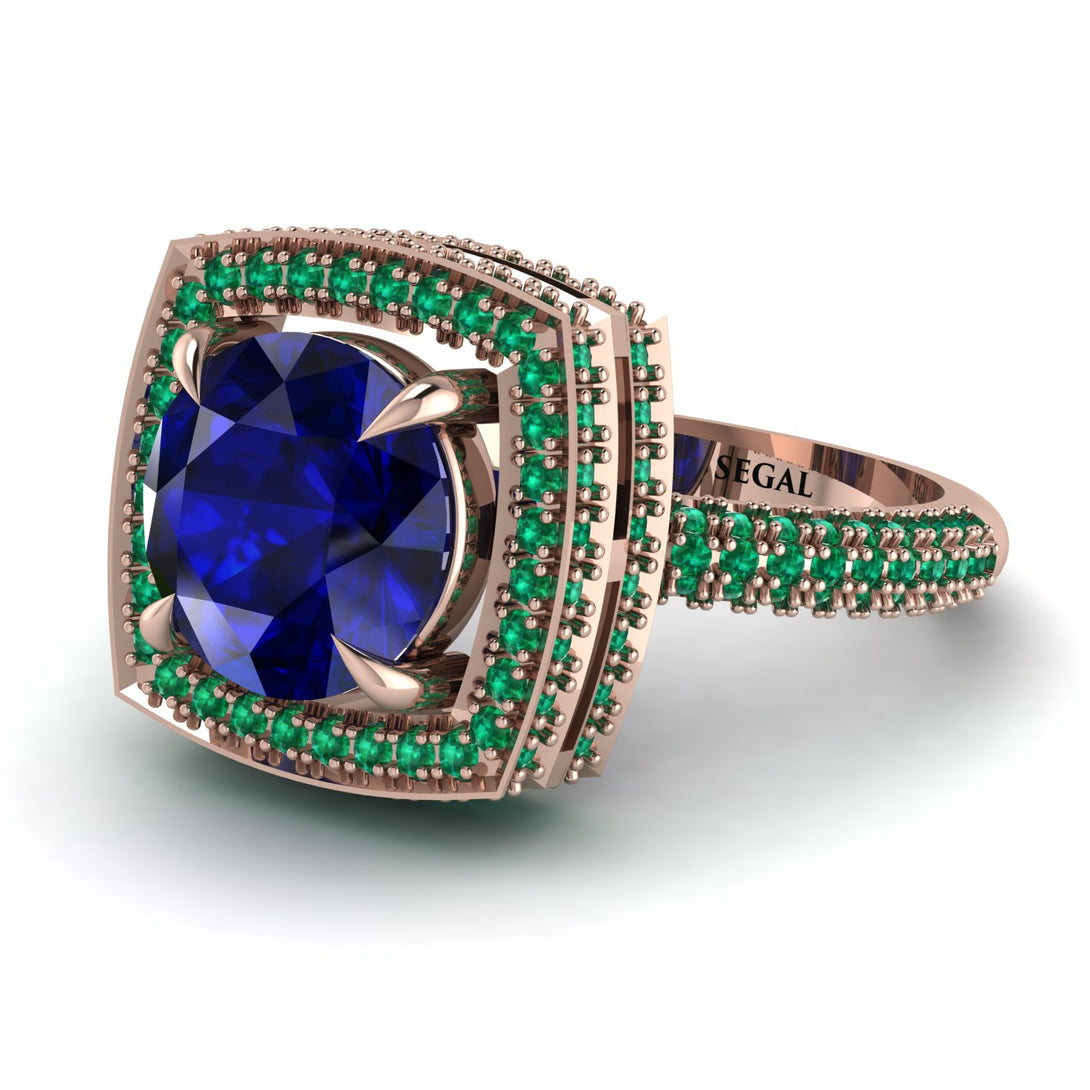 Round Sapphire Double Halo Engagement Ring - Kayleigh No. 29