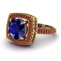 Round Sapphire Double Halo Engagement Ring - Kayleigh No. 58 image 1