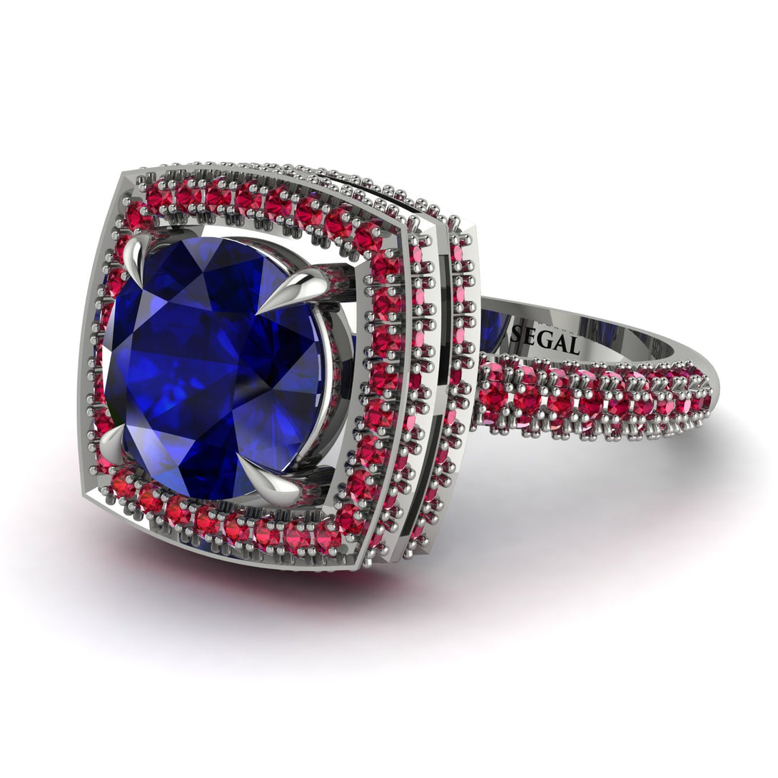Round Sapphire Double Halo Engagement Ring - Kayleigh No. 60