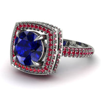 Round Sapphire Double Halo Engagement Ring - Kayleigh No. 60 image 1