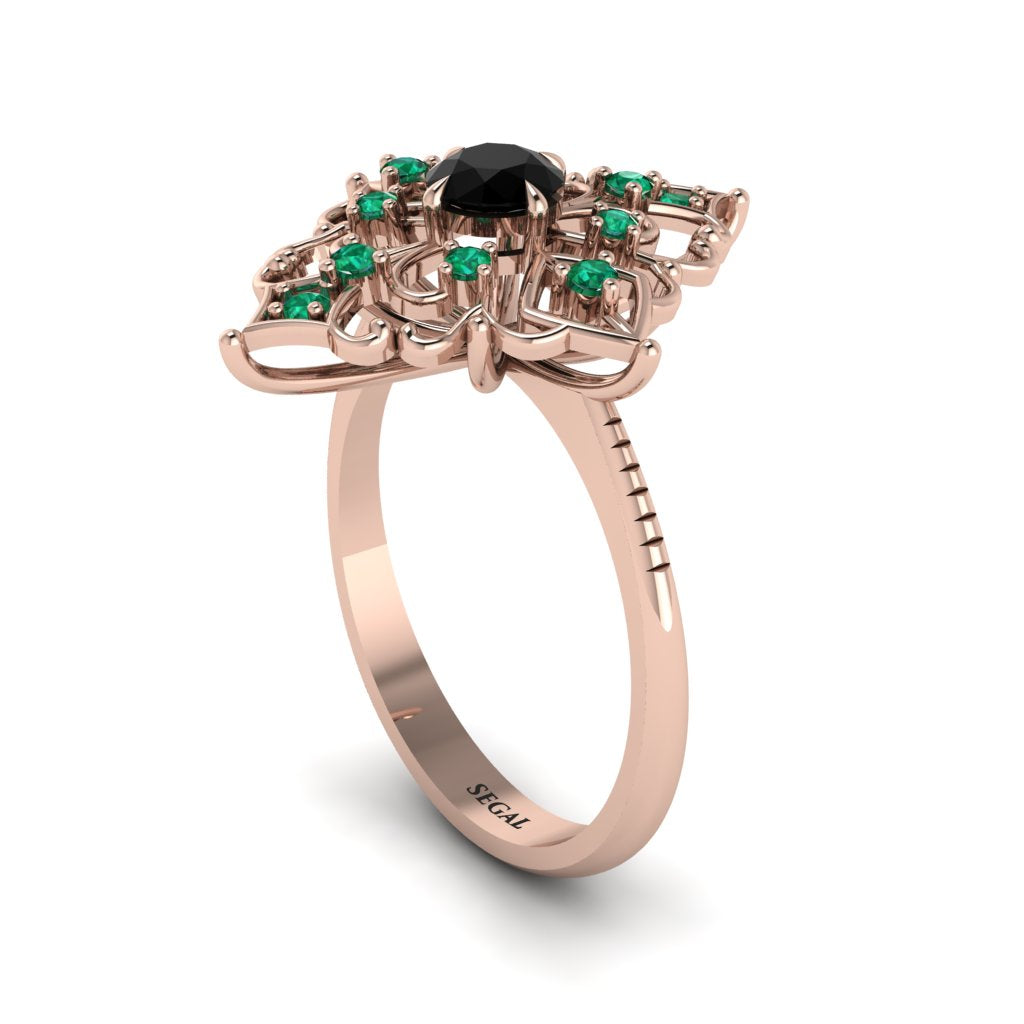 Emerald Royal Filigree Cluster Engagement Ring - Zinnia No. 23
