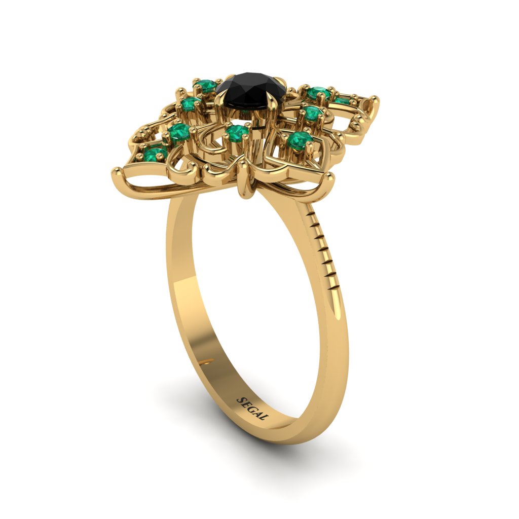 Emerald Royal Filigree Cluster Engagement Ring - Zinnia No. 22