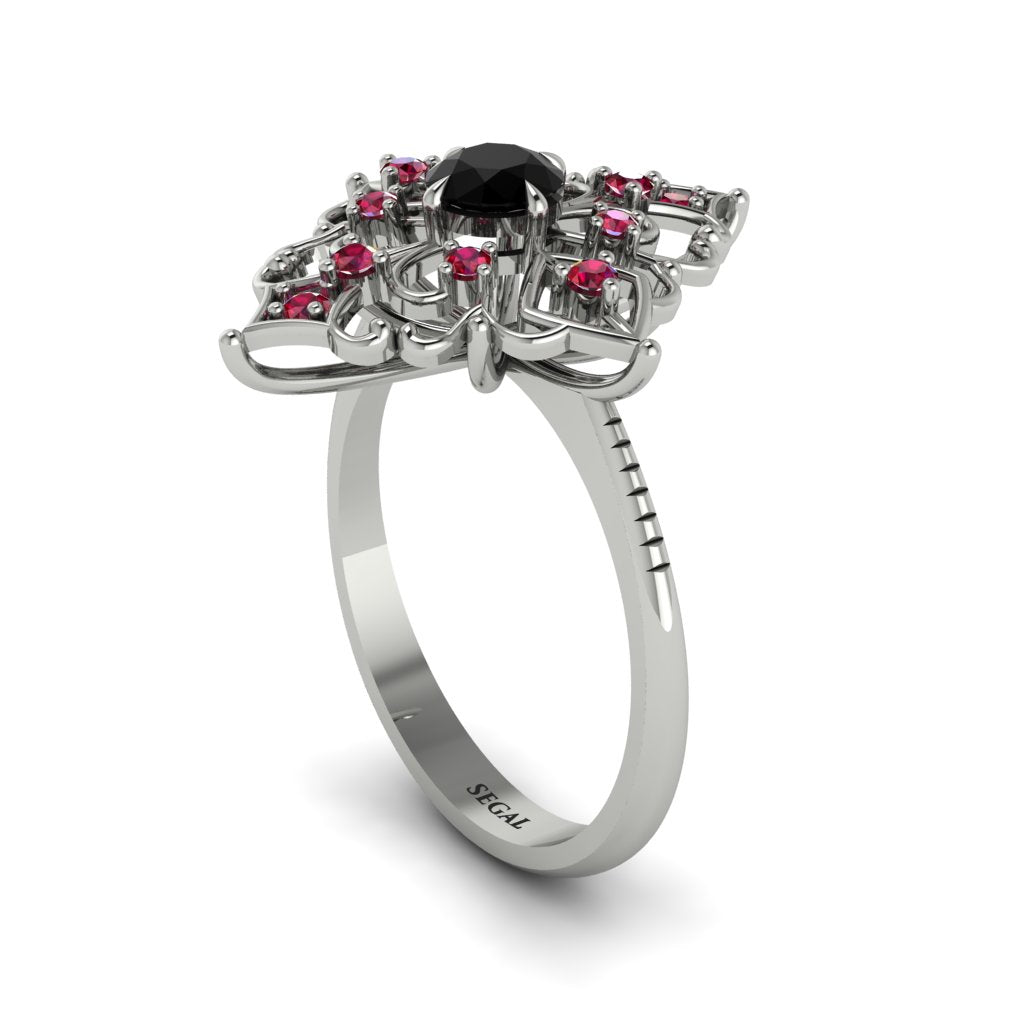 Ruby Royal Filigree Cluster Engagement Ring - Zinnia No. 54