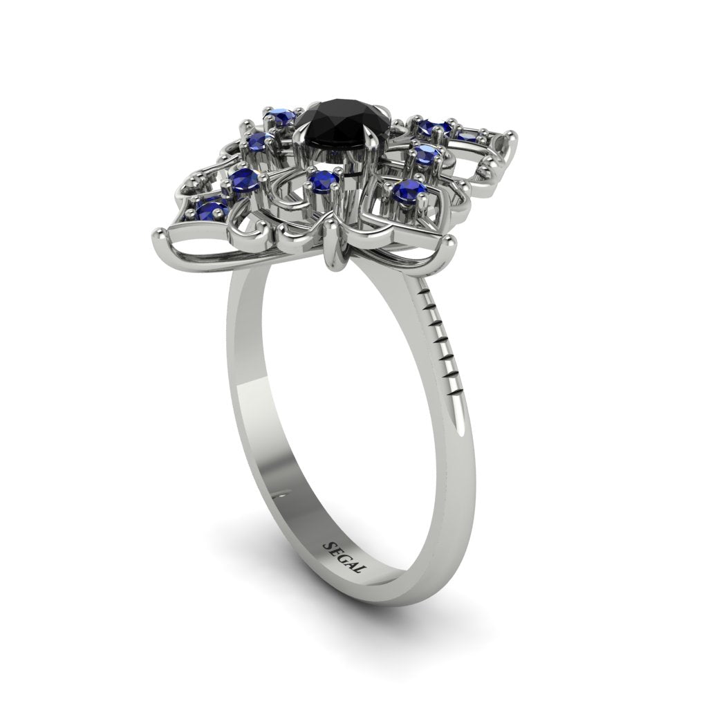 Sapphire Royal Filigree Cluster Engagement Ring - Zinnia No. 69