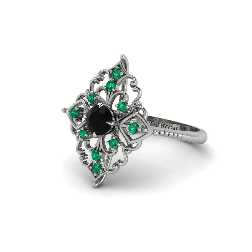 Emerald Royal Filigree Cluster Engagement Ring - Zinnia No. 24