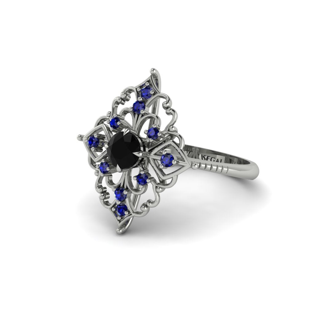 Sapphire Royal Filigree Cluster Engagement Ring - Zinnia No. 69