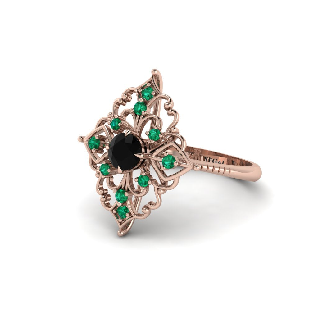 Emerald Royal Filigree Cluster Engagement Ring - Zinnia No. 23