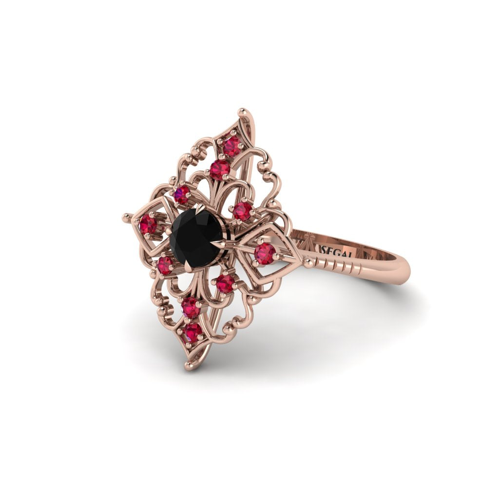 Ruby Royal Filigree Cluster Engagement Ring - Zinnia No. 53