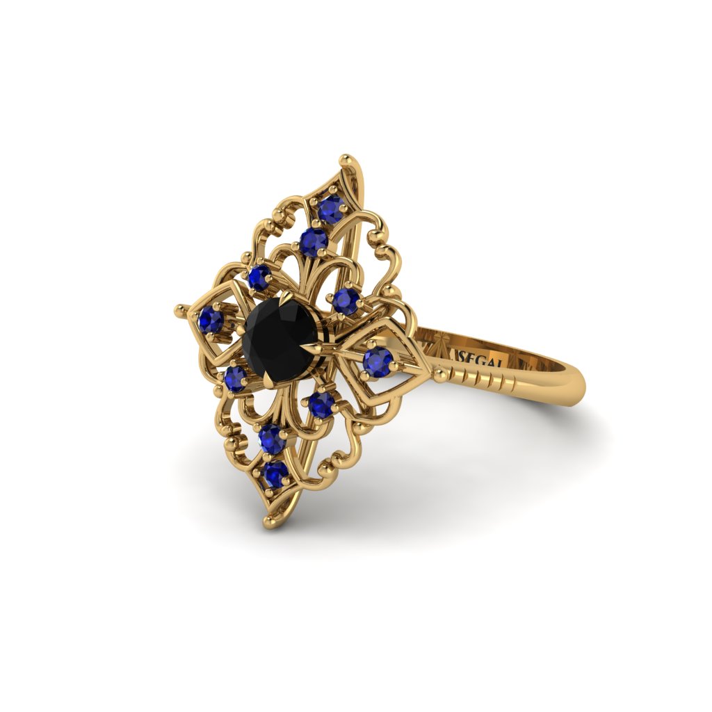 Sapphire Royal Filigree Cluster Engagement Ring - Zinnia No. 67