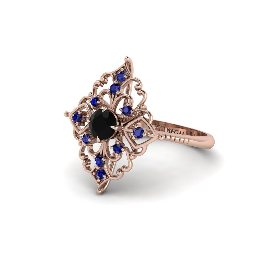 Sapphire Royal Filigree Cluster Engagement Ring - Zinnia No. 68