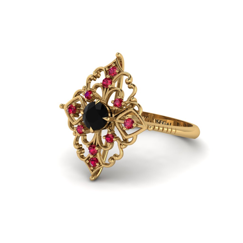 Ruby Royal Filigree Cluster Engagement Ring - Zinnia No. 52