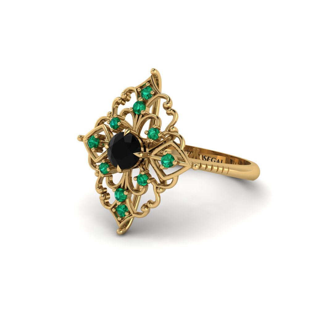 Emerald Royal Filigree Cluster Engagement Ring - Zinnia No. 22