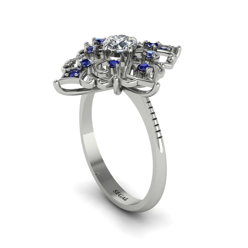 Sapphire Royal Filigree Cluster Engagement Ring - Zinnia No. 63